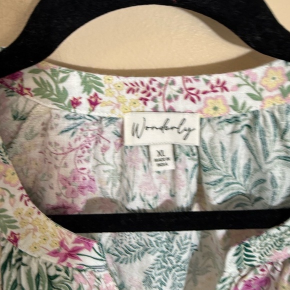 Wonderly top Blend Plaid Popover blouse floral size XL - Picture 3 of 5